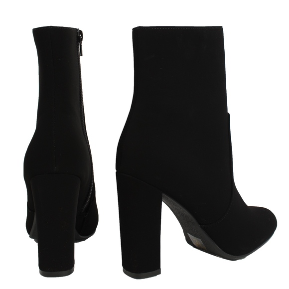 Black Almond Toe High Top Chunky heel Boot - Picture 5 of 8
